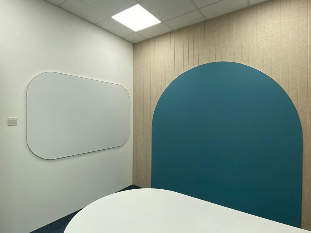 Arched writable panel, meeting room