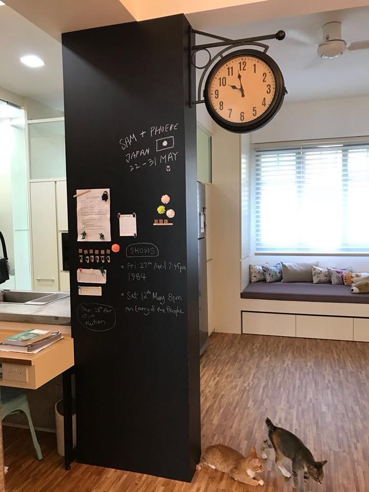 Black chalkboard film on a column in a home