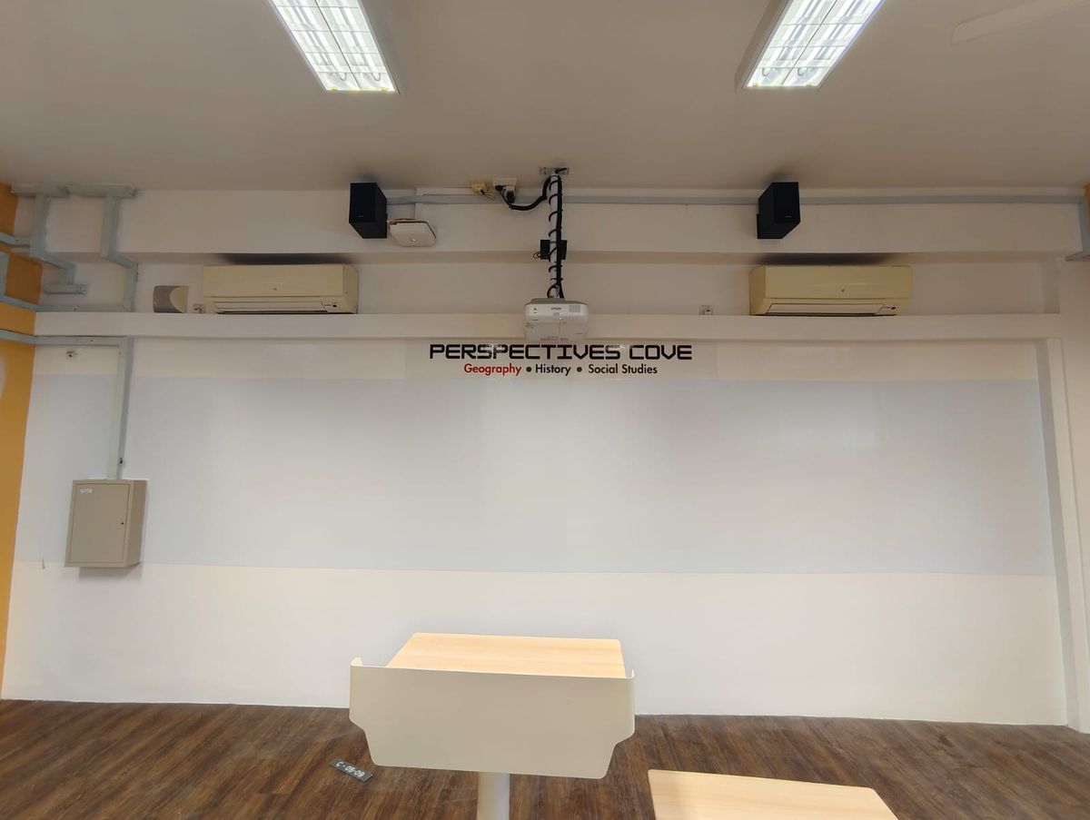 Classroom wall after whiteboard wall upgrade