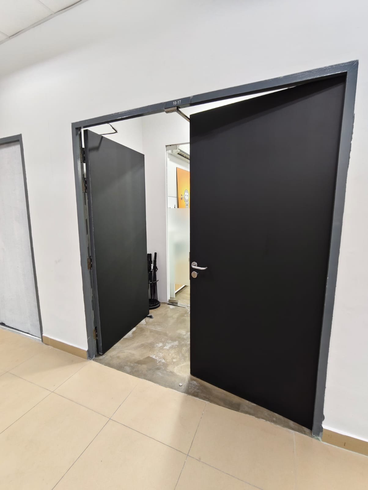 Office doors repainted in dark grey, Oxley Bizhub