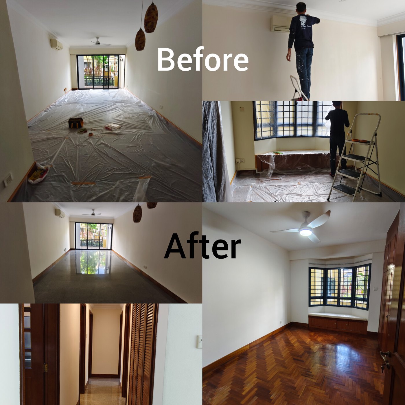 Before and after repainting of an empty home before move-in